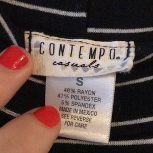 Black and white striped shift dress